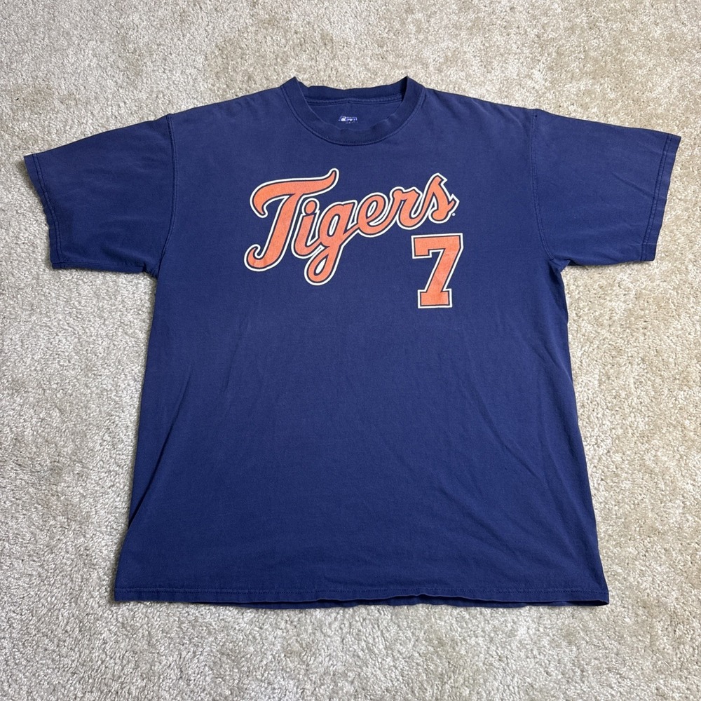 Vintage 2007 Detroit Tigers Ivan Rodriguez 7 MLB T-Shirt Mens XL‎ Navy Blue VF